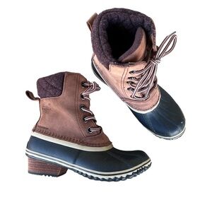 Sorel Slimpack Lace Leather Winter Snow Boot Waterproof Size 6 Tan Black